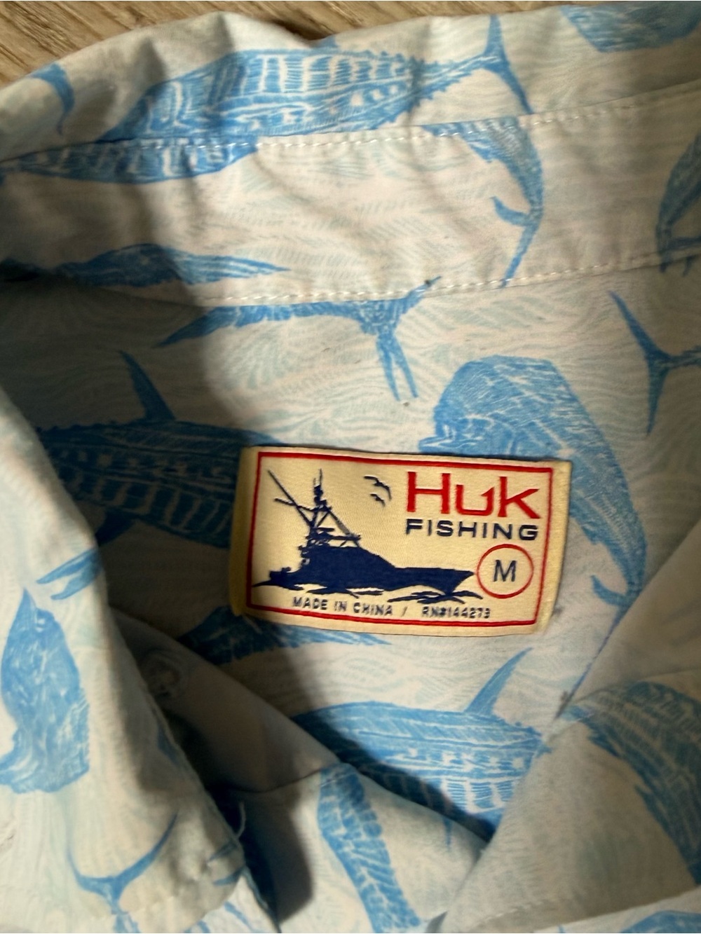 Huk Kids White Button-Up Shirt with Light Blue Fish Print - Picture 2 of 4